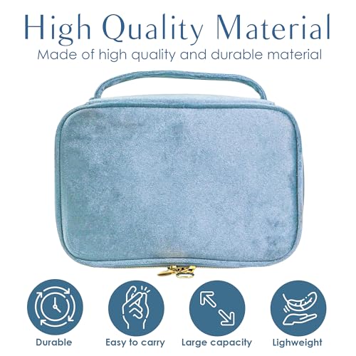 KOPY Sky Blue Velvet Makeup Bag - Large Travel Organizer