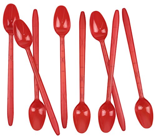 Disposable Long Soda Spoons - 8 Inch, Red, 100 Pack