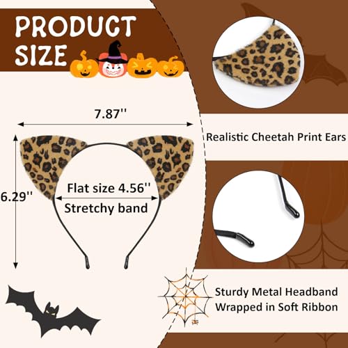 Huachi Leopard Print Cat Ear Headband for Women - Halloween Costume Accessory, Pack of 1
