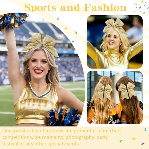 10-Pack Jumbo 7-Inch Gold Glitter Cheer Bows with Elastic Hair Ties