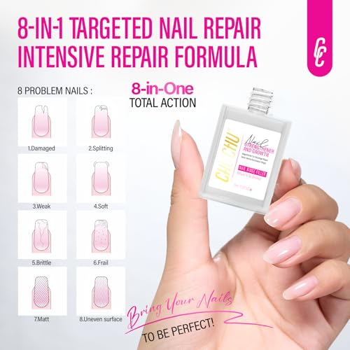 CHUCHU 15ml Nail Strengthener & Growth Treatment - 8-in-1 Clear Nail Hardener & Ridge Filler for Damaged Nails