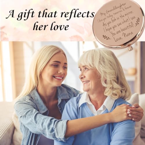 Love Nana Rose Gold Compact Mirror Gift for Granddaughter – 2x Magnification, 2.5" Stainless Steel Keepsake