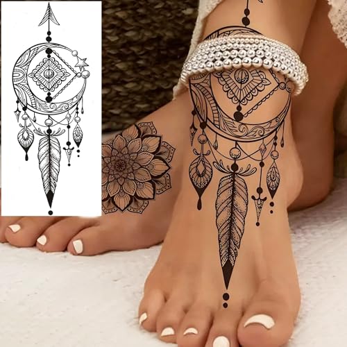 12 Sheets Beautiful Butterfly Flowers Temporary Tattoos For Women Feet Hands Body Art, Realistic Rose Peony Floral Fake Tattoo Sticker For Legs Ankle, Waterproof Lily Dreamcatcher Temp Tatoos Decals