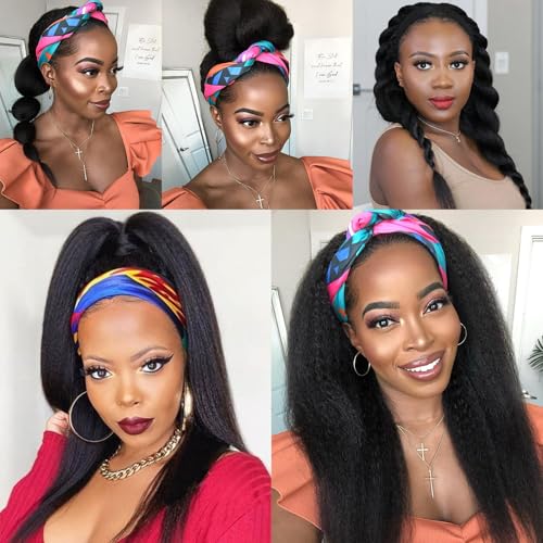 Kinky Straight Headband Wig for Black Women | 16 Inch Glueless Synthetic Hair