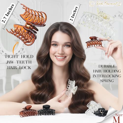 RC ROCHE 6 Pcs Medium Double Claw Hair Clips - Black, Brown, Clear