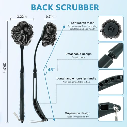20.5'' Loofah with Handle - Ergonomic Body Scrubber for All Skin Types