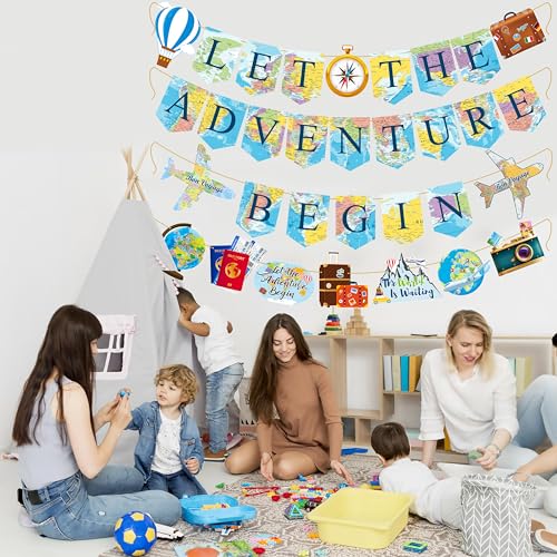 Let The Adventure Begin Banner Set - 4 Travel Themed Party Decorations