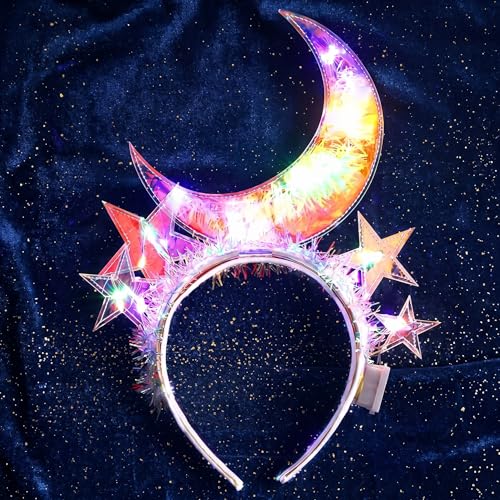 JEWEKY LED Light Up Moon and Star Headband - See Through Party Hair Accessory