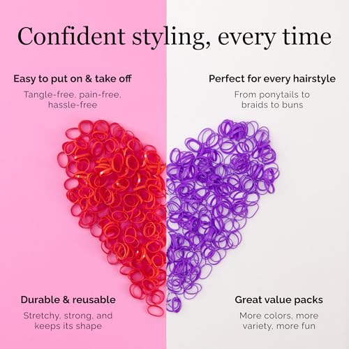 Multicolor Pony Pick Sweetheart Hair Elastics 1000 Pack Kids & Adults