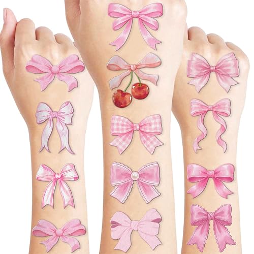 96 PCS Pink Bow Temporary Tattoos for Girls - Party Favors & Activities
