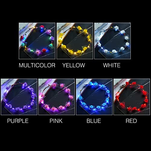 7 Pcs LED Flower Crown Headbands for Women - Glowing Floral Wreaths for Wedding & Party