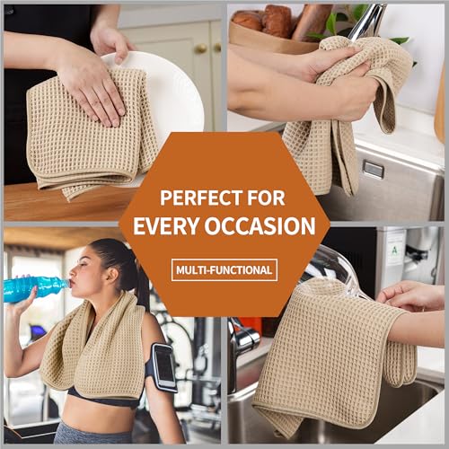 Microfiber Waffle Hand Towels Set - 2 Soft, Absorbent, Quick-Dry Towels (Beige)
