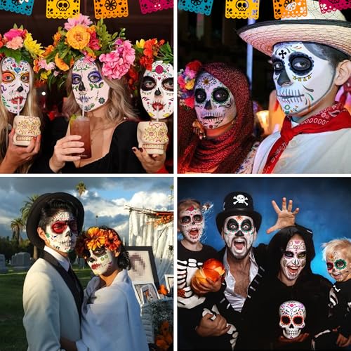 18 Pack Day of the Dead Face Tattoos - Sugar Skull Makeup Kit