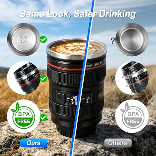 Camera Lens Coffee Mug - 13.5 oz Stainless Steel Travel Cup