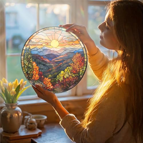 7.87-Inch Dusk Sunset Stained Glass Suncatcher for Windows