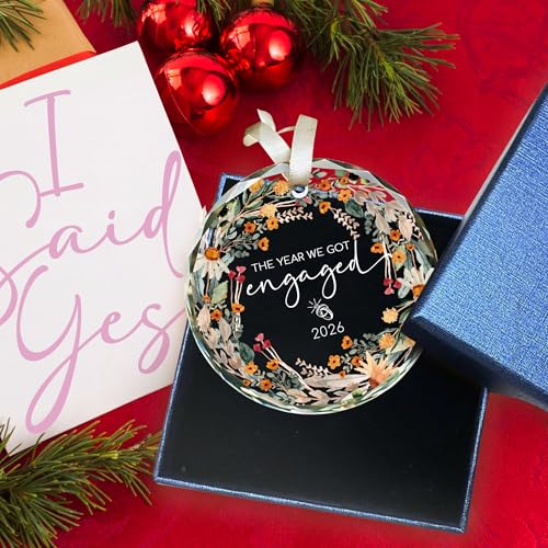 Personalized Glass Engagement Ornament 2026 - Heart Keepsake Gift