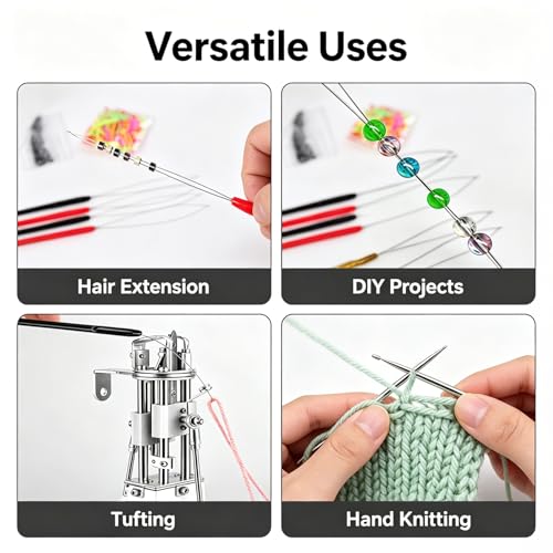 Hair Extension Loop Threader Set - 10 Dual-Color Needles & Accessories