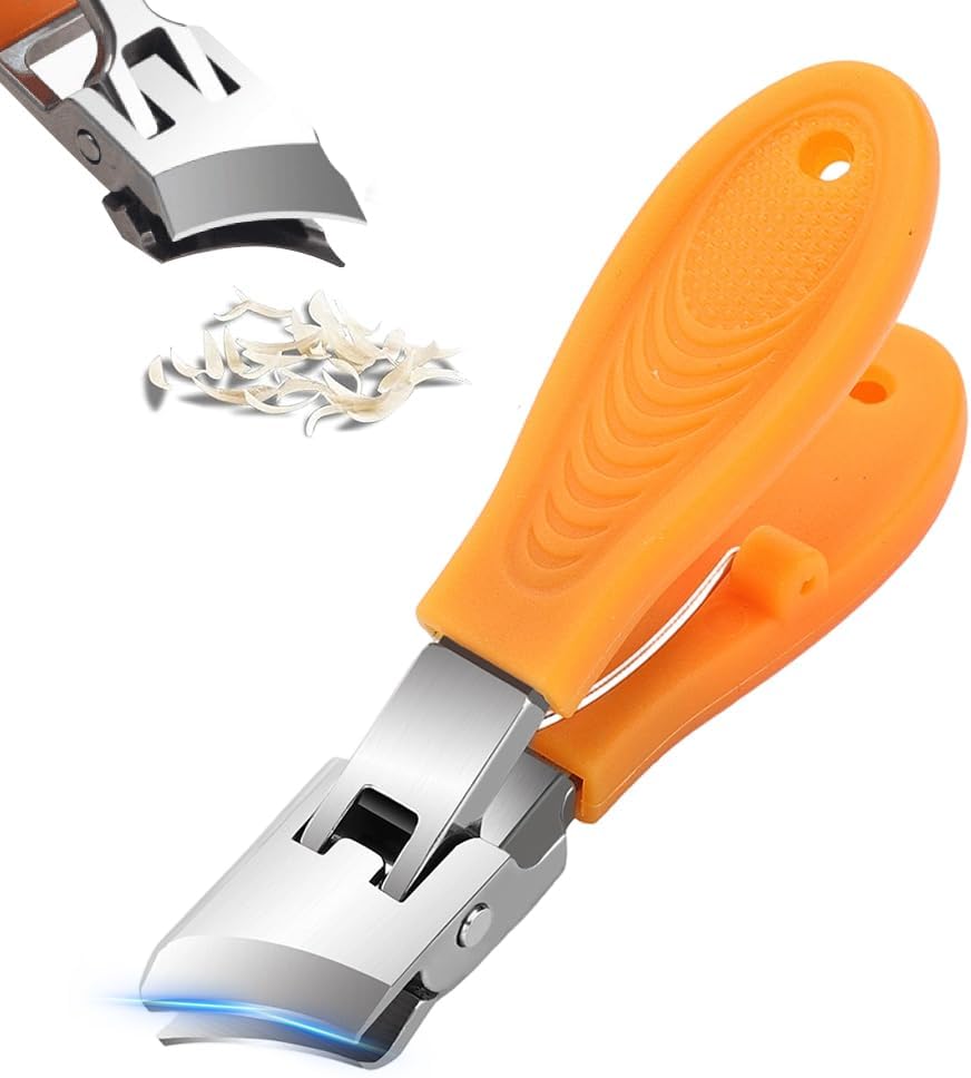 Wide Jaw Opening Anti-Splash Slanted Nail Clipper - Curved Fingernail & Toenail Clippers for Thick Nails | Black & Orange