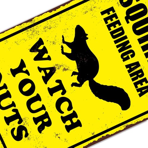Funny Squirrel Feeding Area Metal Sign - Vintage 8x12 Inch Wall Art
