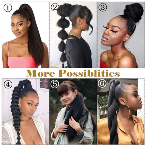 UAmy Hair 16-Inch Kinky Straight Drawstring Ponytail - 1B Black