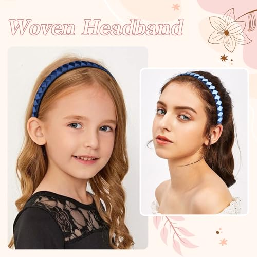 DEEKA 3-Piece Woven Headbands Set Navy Blue & Light Blue Hair Accessories for Women Girls Teens