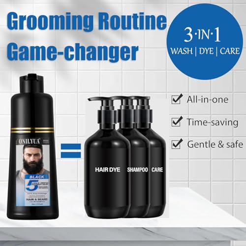Men's Black Beard Dye & Hair Color Shampoo - Gray Coverage & Fast Results