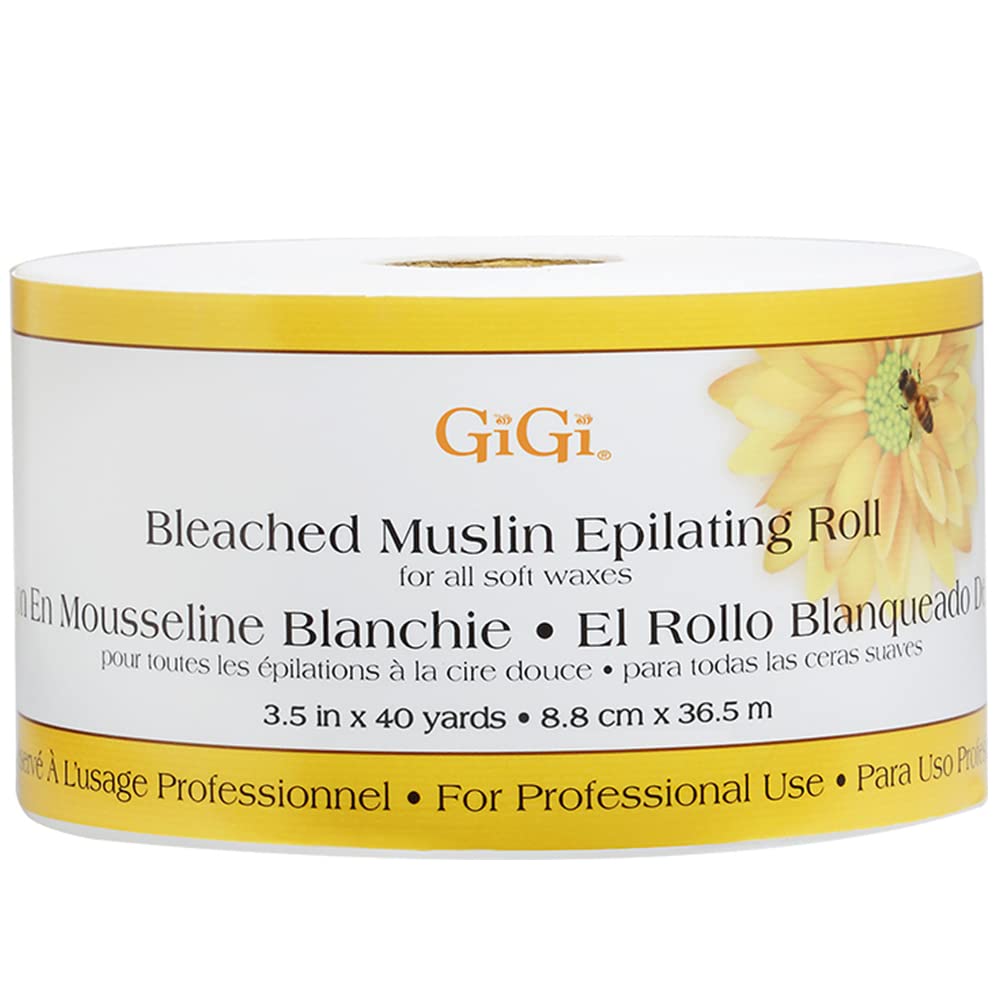GiGi Bleached Muslin Epilating Roll for Soft Wax – Professional Hair Removal Waxing Strip Roll, 40 Yards