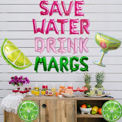 Save Water Drink Margs Balloon Banner with Margarita Glass & Limes