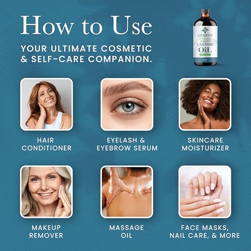 Genesis Holistic Health Organic Castor Oil 16oz Cold Pressed Hexane-Free for Hair & Skin