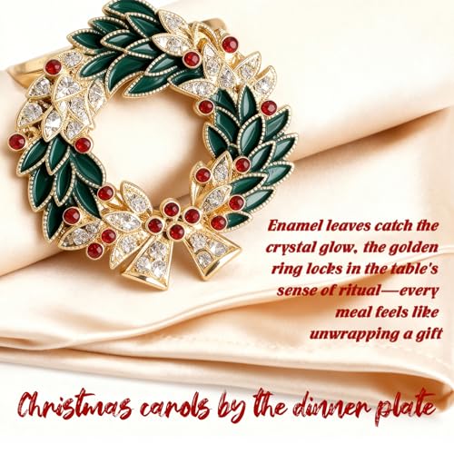 Christmas Wreath Napkin Rings Set of 8 - Gold Alloy & Enamel