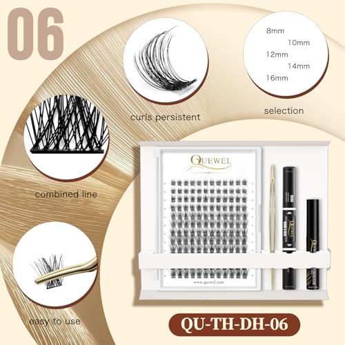 QUEWEL DIY Eyelash Extension Kit with 144 Cluster Lashes, Bond, Seal & Tool