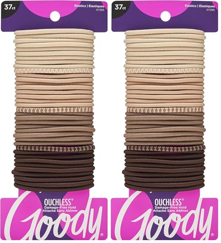 Goody Ouchless Hair Elastics - No Slip, Tangle-Free Hold for All Hair Types, 37 Count