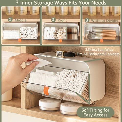 SUNFICON Wall Mounted Cotton Pad & Swab Organizer - Adhesive Bathroom Holder