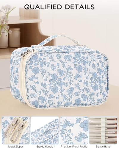Relavel Travel Makeup Bag - Double Layer Compact Cosmetic Organizer