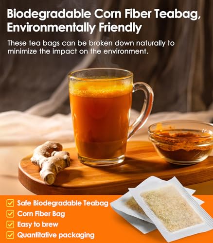 Rlvym Turmeric Ginger Cinnamon Tea Bags - 120 Count, Herbal Blend for Digestion & Immunity Support