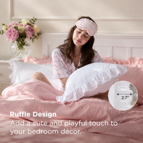 Bedsure White Ruffle Pillow Cases Set of 2 | 20" x 26" Microfiber Shams
