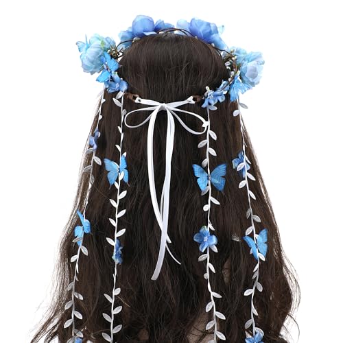 Blue Flower Headpiece for Women - Fairy Floral Crown for Wedding & Cosplay