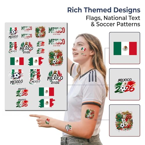 2026 World Cup Temporary Mexico Flag Face Tattoo Stickers - 24 Pack