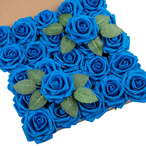 DuHouse 25Pcs Royal Blue Artificial Foam Roses for DIY Arrangements