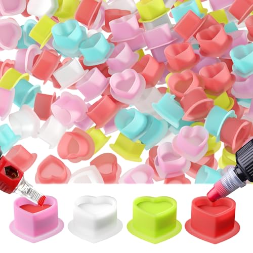 OZER 200pcs Heart-Shaped Silicone Tattoo Ink Cups - Mix Color