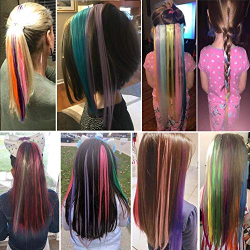 24Pcs 22-Inch Colorful Clip-In Hair Extensions, Heat-Resistant Rainbow