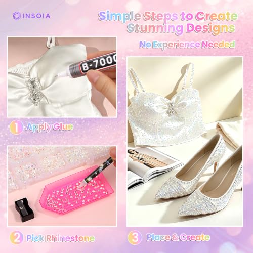 INSOIA AB Jelly Rhinestones Kit with B7000 Glue - 12,000 Sparkling Flatbacks for DIY Crafts