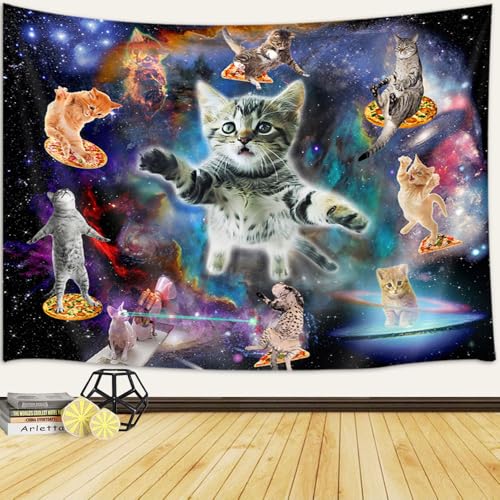 Cool Cat Tapestry Wall Hanging - Starry Sky & Galaxy Design, 40x30