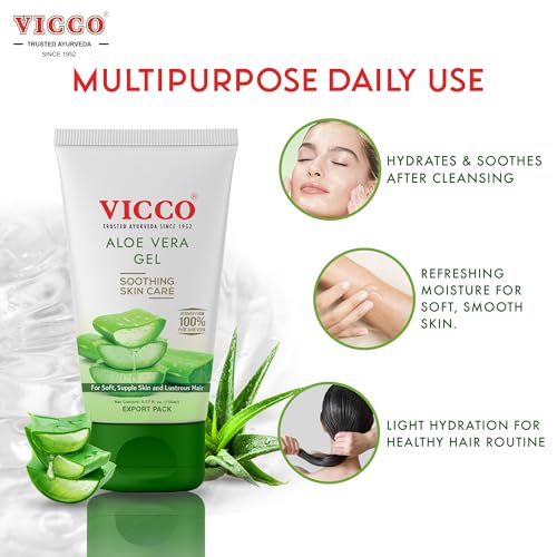 Vicco 100% Pure Aloe Vera Gel for Face, Skin, and Hair - 2 Pack