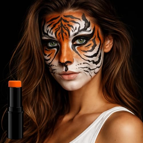 Orange Waterproof Face and Body Paint Stick - Non-Toxic Cream for Halloween & Sports
