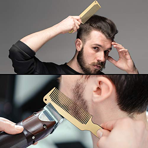 Patelai Stainless Steel Rat Tail & Flat Top Barber Comb Set - 2 Pcs Gold