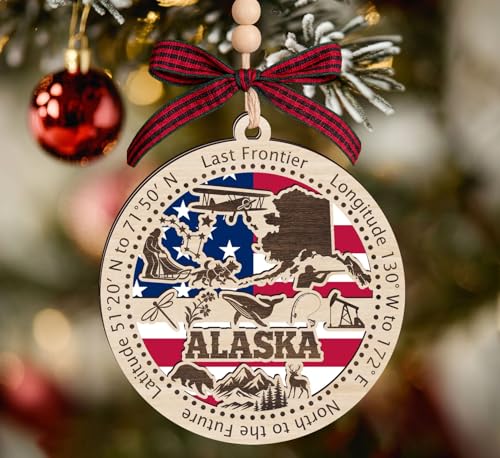 Alaska State Wooden Christmas Ornament - 4 Inch Rustic Decor