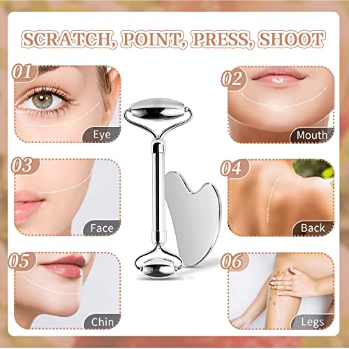 Stainless Steel Facial Roller & Gua Sha Scraping Kit for Anti-Aging