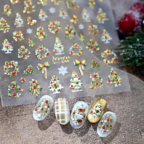 Christmas Snowflake Nail Stickers with Red Rhinestones - Self-Adhesive Xmas Nail Art Decals (Stickers10)