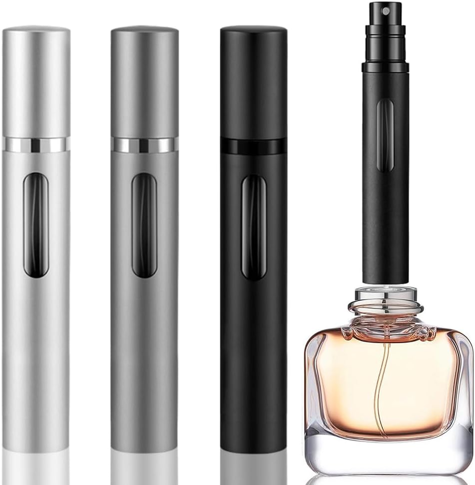 Travel Perfume Atomizer - 10ml Refillable Bottles | Mini Cologne Sprayer Set (Black, Grey, Silver)
